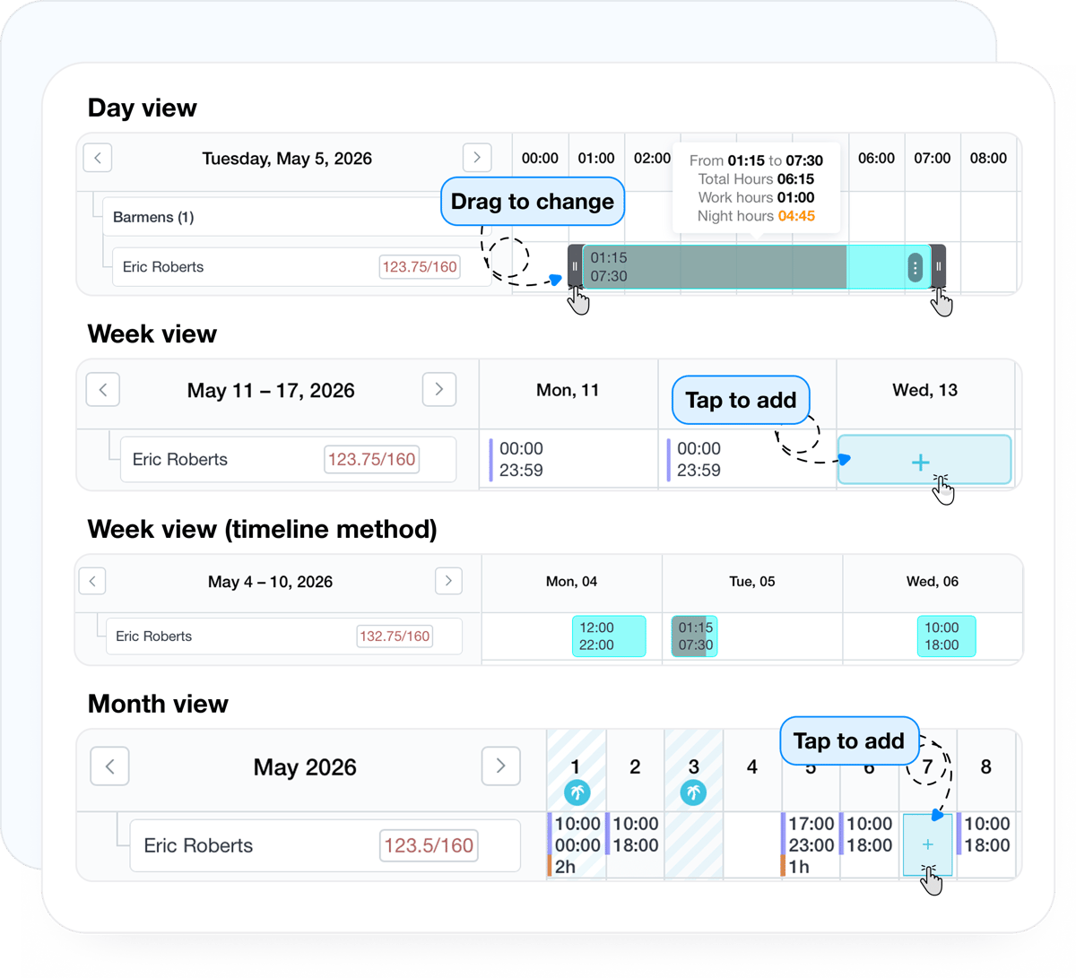 Day, week, and month schedule views