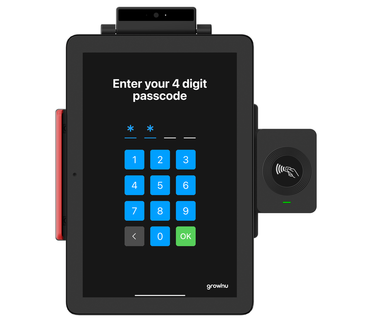 Employee clock-in using a 4-digit PIN on an RFID time clock terminal