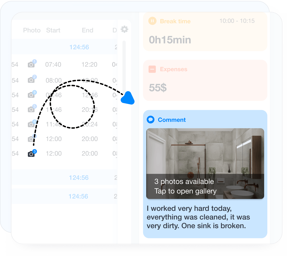 Task completion with comments and completion photos