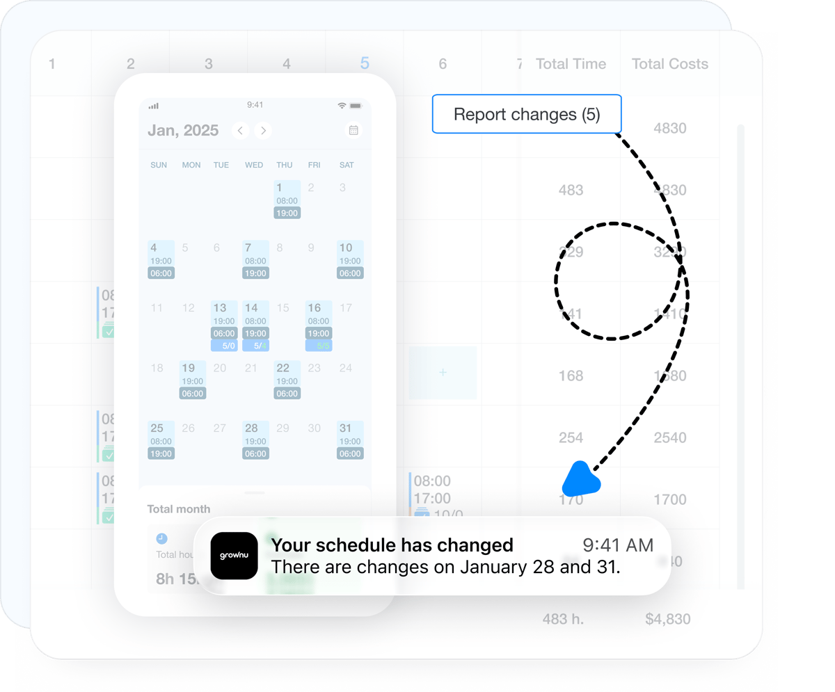 Task schedule change history and employee notifications