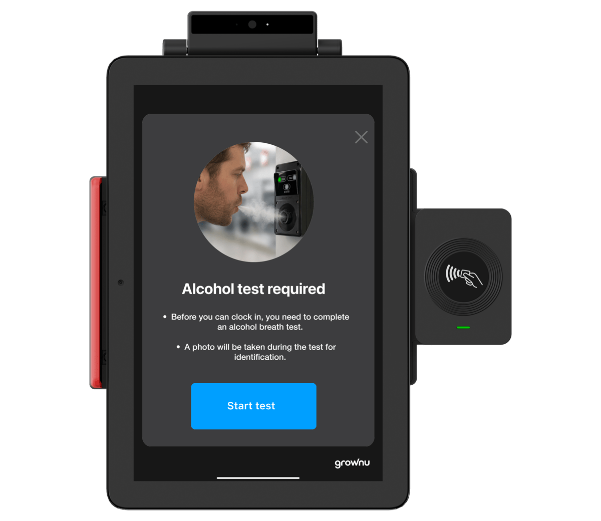 Breathalyzer test flow and employee photo capture during the test